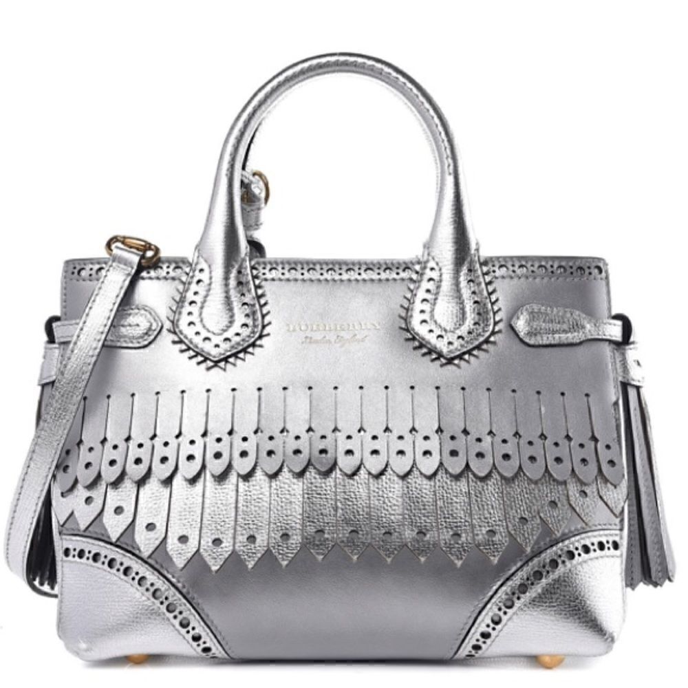 BURBERRY Metallic Calfskin Broguing Small Banner